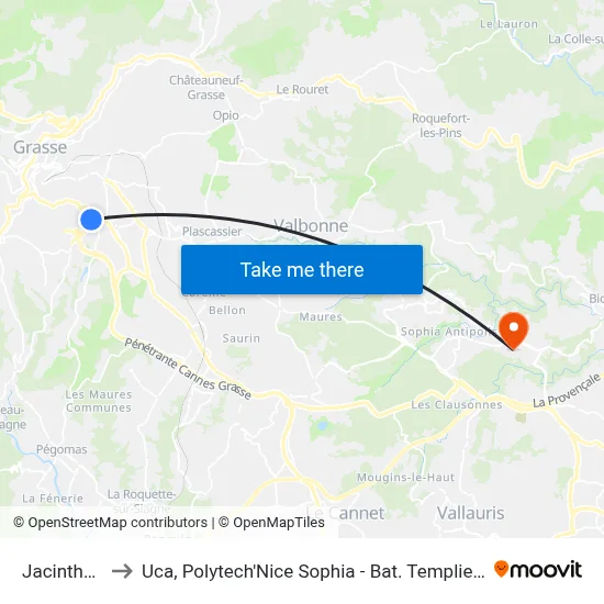 Jacinthes to Uca, Polytech'Nice Sophia - Bat. Templiers 1 map