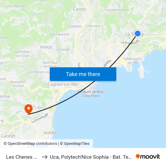 Les Chenes Verts to Uca, Polytech'Nice Sophia - Bat. Templiers 1 map
