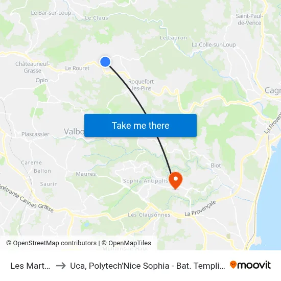 Les Martels to Uca, Polytech'Nice Sophia - Bat. Templiers 1 map