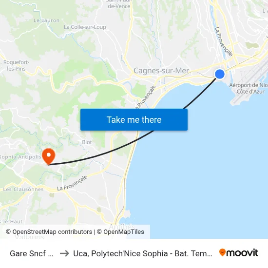 Gare Sncf Rn7 to Uca, Polytech'Nice Sophia - Bat. Templiers 1 map