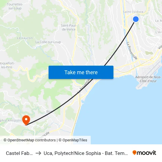 Castel Fabron to Uca, Polytech'Nice Sophia - Bat. Templiers 1 map