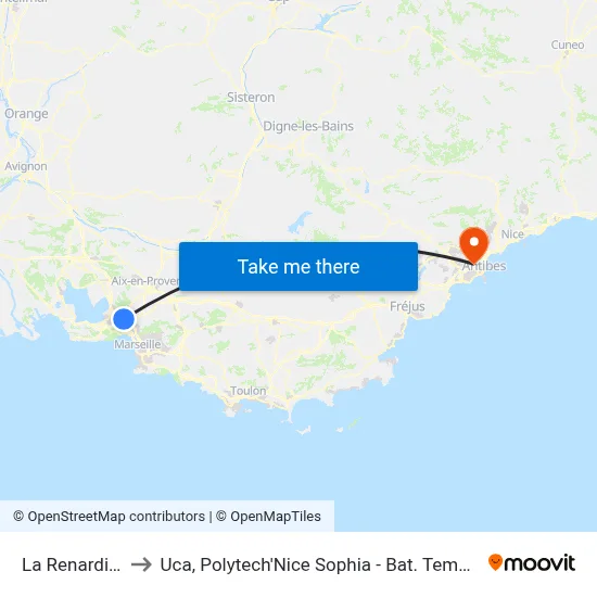La Renardiere to Uca, Polytech'Nice Sophia - Bat. Templiers 1 map