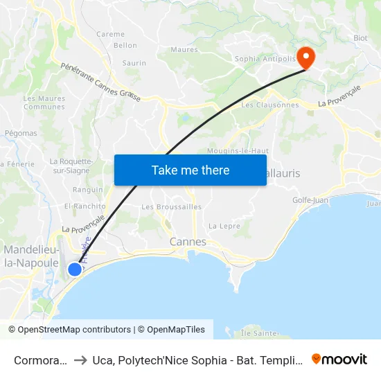 Cormorans to Uca, Polytech'Nice Sophia - Bat. Templiers 1 map