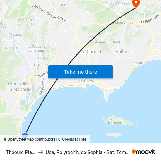 Théoule Plages to Uca, Polytech'Nice Sophia - Bat. Templiers 1 map