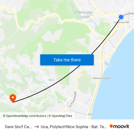 Gare Sncf Cagnes to Uca, Polytech'Nice Sophia - Bat. Templiers 1 map
