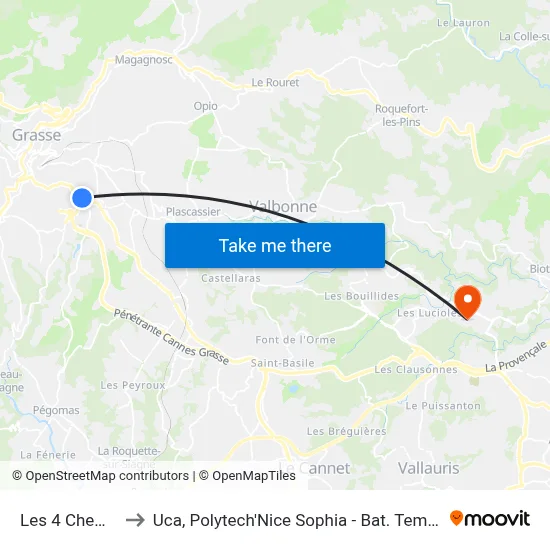 Les 4 Chemins to Uca, Polytech'Nice Sophia - Bat. Templiers 1 map