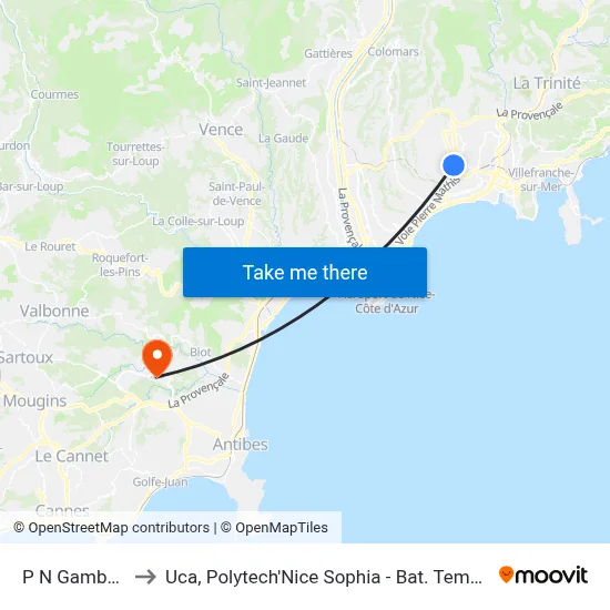 P N Gambetta to Uca, Polytech'Nice Sophia - Bat. Templiers 1 map