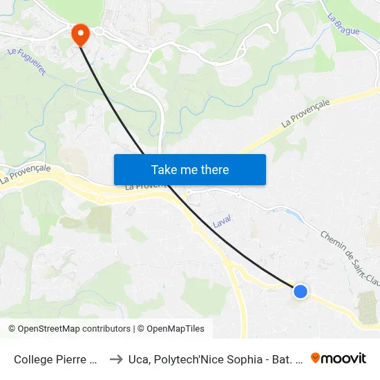 College Pierre Bertone to Uca, Polytech'Nice Sophia - Bat. Templiers 1 map
