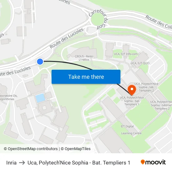 Inria to Uca, Polytech'Nice Sophia - Bat. Templiers 1 map