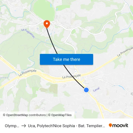 Olympie to Uca, Polytech'Nice Sophia - Bat. Templiers 1 map