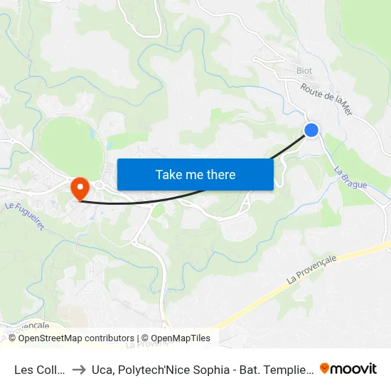 Les Colles to Uca, Polytech'Nice Sophia - Bat. Templiers 1 map