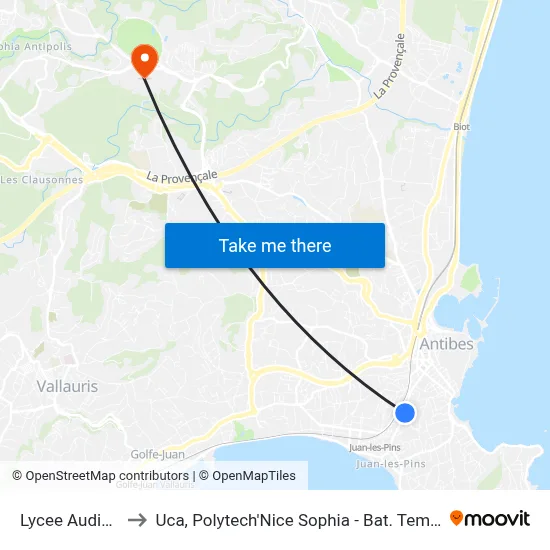 Lycee Audiberti to Uca, Polytech'Nice Sophia - Bat. Templiers 1 map