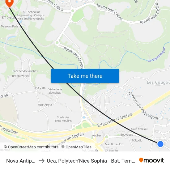 Nova Antipolis to Uca, Polytech'Nice Sophia - Bat. Templiers 1 map