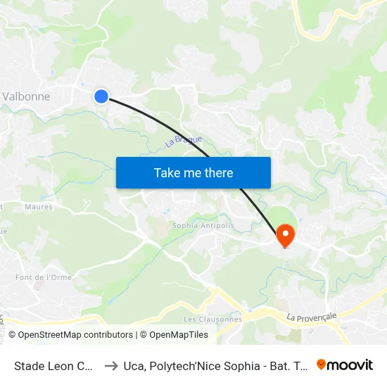 Stade Leon Chabert to Uca, Polytech'Nice Sophia - Bat. Templiers 1 map
