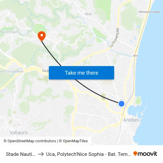 Stade Nautique to Uca, Polytech'Nice Sophia - Bat. Templiers 1 map