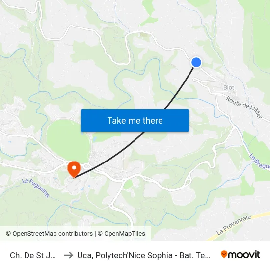 Ch. De St Julien to Uca, Polytech'Nice Sophia - Bat. Templiers 1 map