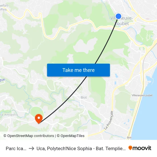 Parc Icard to Uca, Polytech'Nice Sophia - Bat. Templiers 1 map