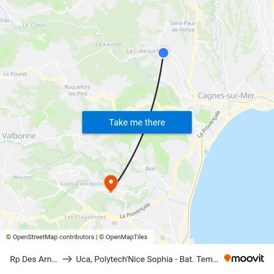 Rp Des Arnoux to Uca, Polytech'Nice Sophia - Bat. Templiers 1 map