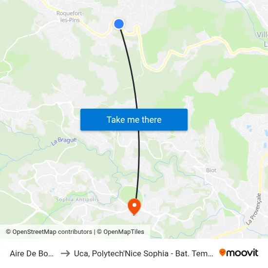 Aire De Boules to Uca, Polytech'Nice Sophia - Bat. Templiers 1 map