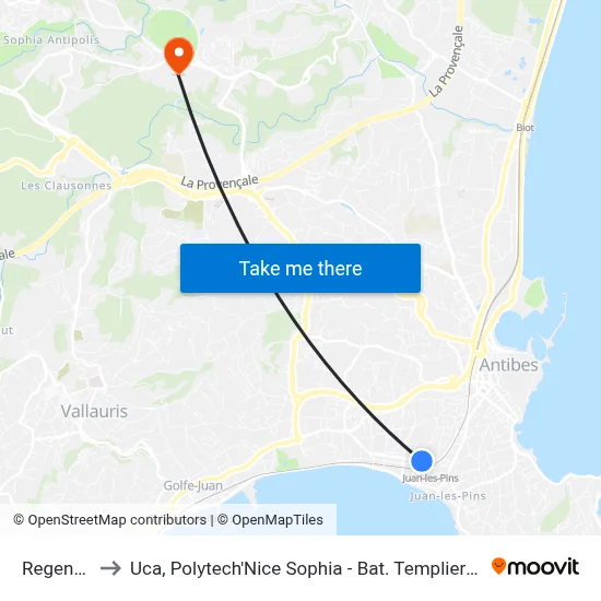 Regence to Uca, Polytech'Nice Sophia - Bat. Templiers 1 map