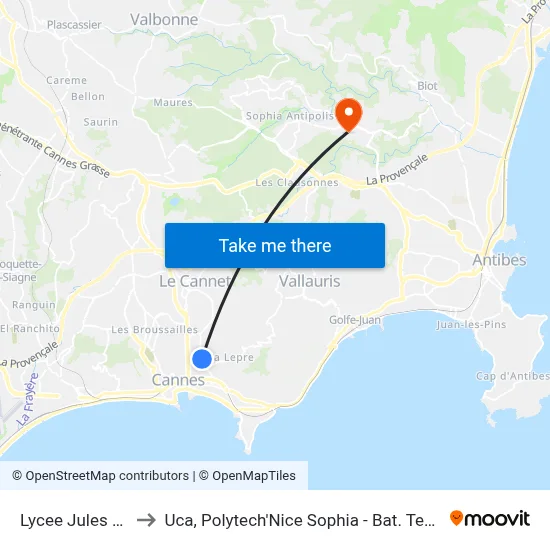 Lycee Jules Ferry to Uca, Polytech'Nice Sophia - Bat. Templiers 1 map