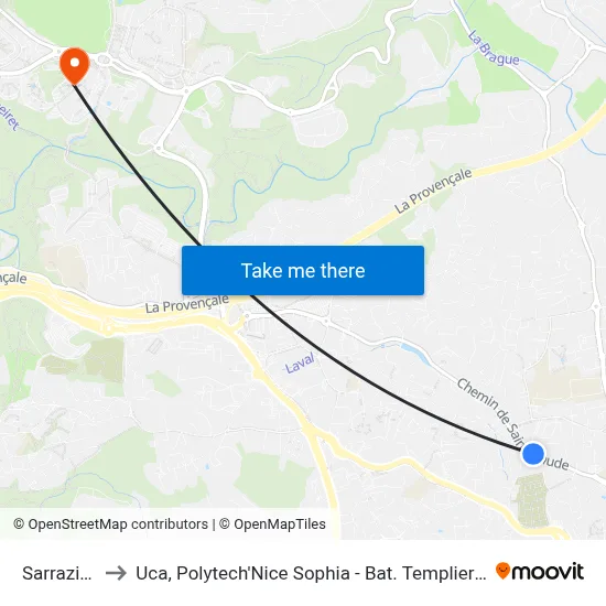 Sarrazine to Uca, Polytech'Nice Sophia - Bat. Templiers 1 map