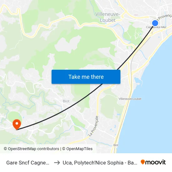 Gare Sncf Cagnes Sur Mer to Uca, Polytech'Nice Sophia - Bat. Templiers 1 map