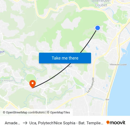 Amadeus to Uca, Polytech'Nice Sophia - Bat. Templiers 1 map