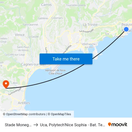 Stade Moneghetti to Uca, Polytech'Nice Sophia - Bat. Templiers 1 map