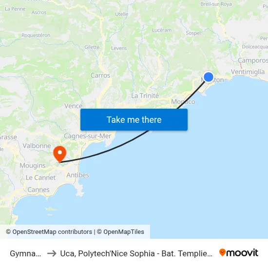 Gymnase to Uca, Polytech'Nice Sophia - Bat. Templiers 1 map