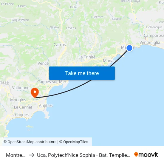 Montreux to Uca, Polytech'Nice Sophia - Bat. Templiers 1 map