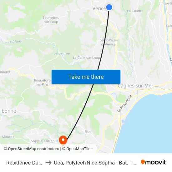 Résidence Du Suve to Uca, Polytech'Nice Sophia - Bat. Templiers 1 map