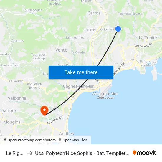 Le Rigou to Uca, Polytech'Nice Sophia - Bat. Templiers 1 map