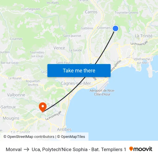 Monval to Uca, Polytech'Nice Sophia - Bat. Templiers 1 map