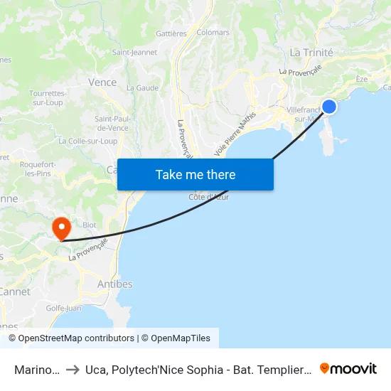 Marinoni to Uca, Polytech'Nice Sophia - Bat. Templiers 1 map