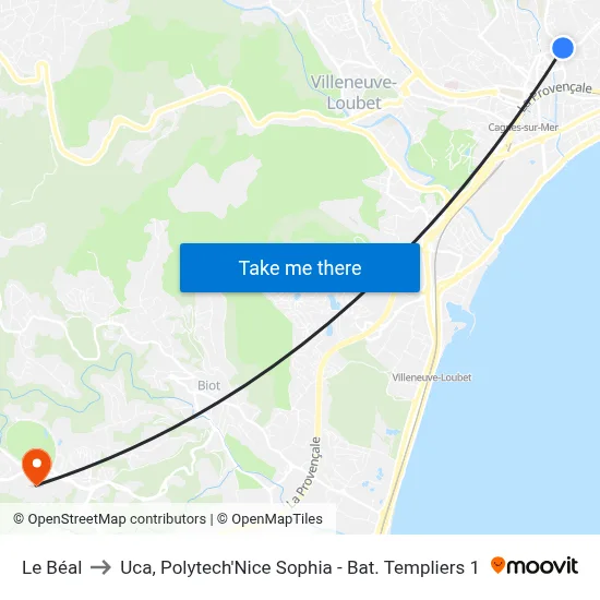 Le Béal to Uca, Polytech'Nice Sophia - Bat. Templiers 1 map