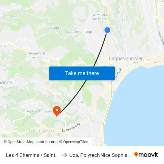 Les 4 Chemins / Saint-Paul-De-Vence to Uca, Polytech'Nice Sophia - Bat. Templiers 1 map