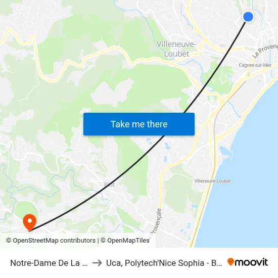 Notre-Dame De La Protection to Uca, Polytech'Nice Sophia - Bat. Templiers 1 map