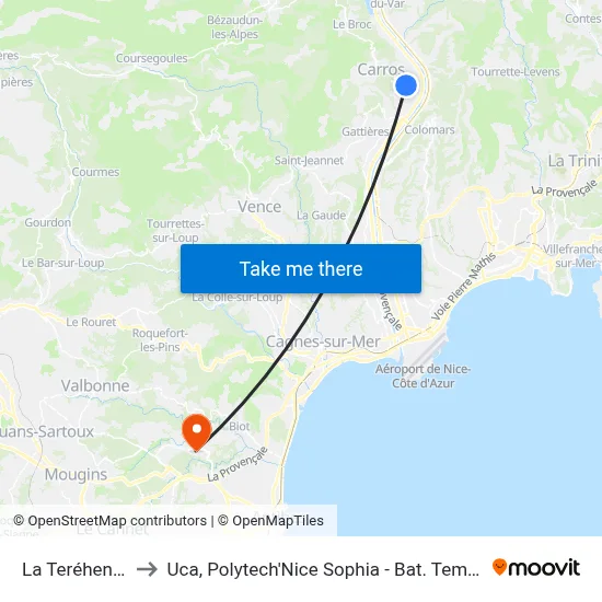 La Teréhentine to Uca, Polytech'Nice Sophia - Bat. Templiers 1 map