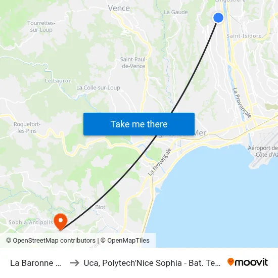 La Baronne Place to Uca, Polytech'Nice Sophia - Bat. Templiers 1 map