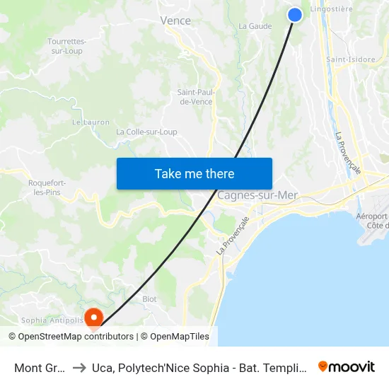 Mont Gros to Uca, Polytech'Nice Sophia - Bat. Templiers 1 map