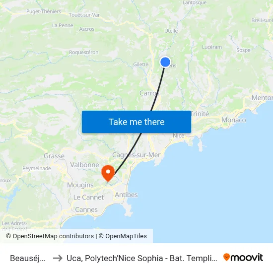 Beauséjour to Uca, Polytech'Nice Sophia - Bat. Templiers 1 map