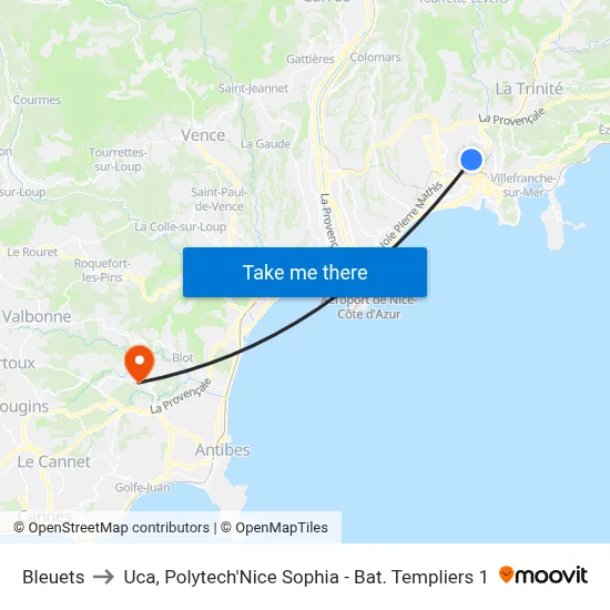 Bleuets to Uca, Polytech'Nice Sophia - Bat. Templiers 1 map