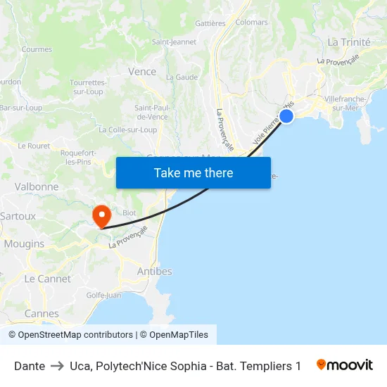 Dante to Uca, Polytech'Nice Sophia - Bat. Templiers 1 map