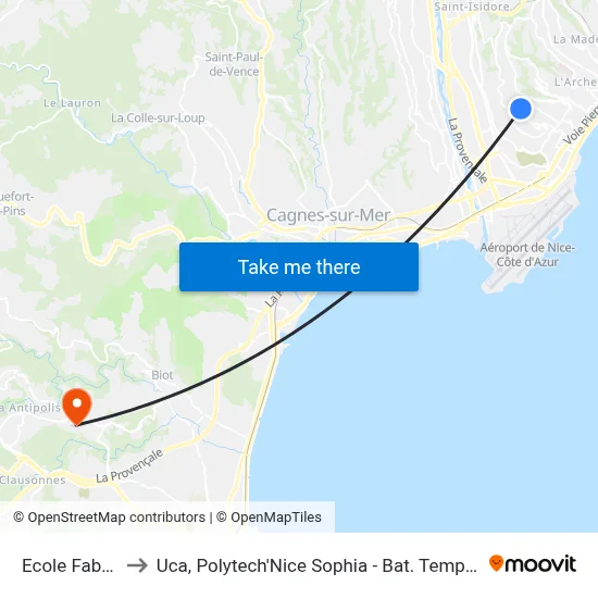 Ecole Fabron to Uca, Polytech'Nice Sophia - Bat. Templiers 1 map