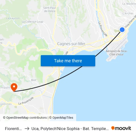 Fiorentina to Uca, Polytech'Nice Sophia - Bat. Templiers 1 map