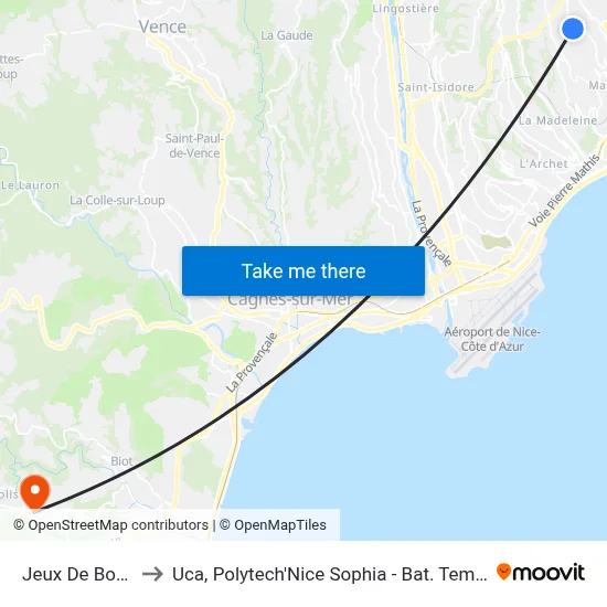 Jeux De Boules to Uca, Polytech'Nice Sophia - Bat. Templiers 1 map