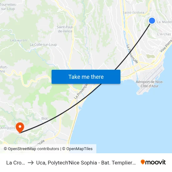 La Croix to Uca, Polytech'Nice Sophia - Bat. Templiers 1 map