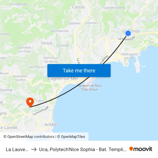 La Lauvette to Uca, Polytech'Nice Sophia - Bat. Templiers 1 map