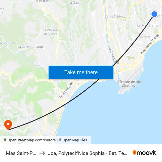 Mas Saint-Pierre to Uca, Polytech'Nice Sophia - Bat. Templiers 1 map